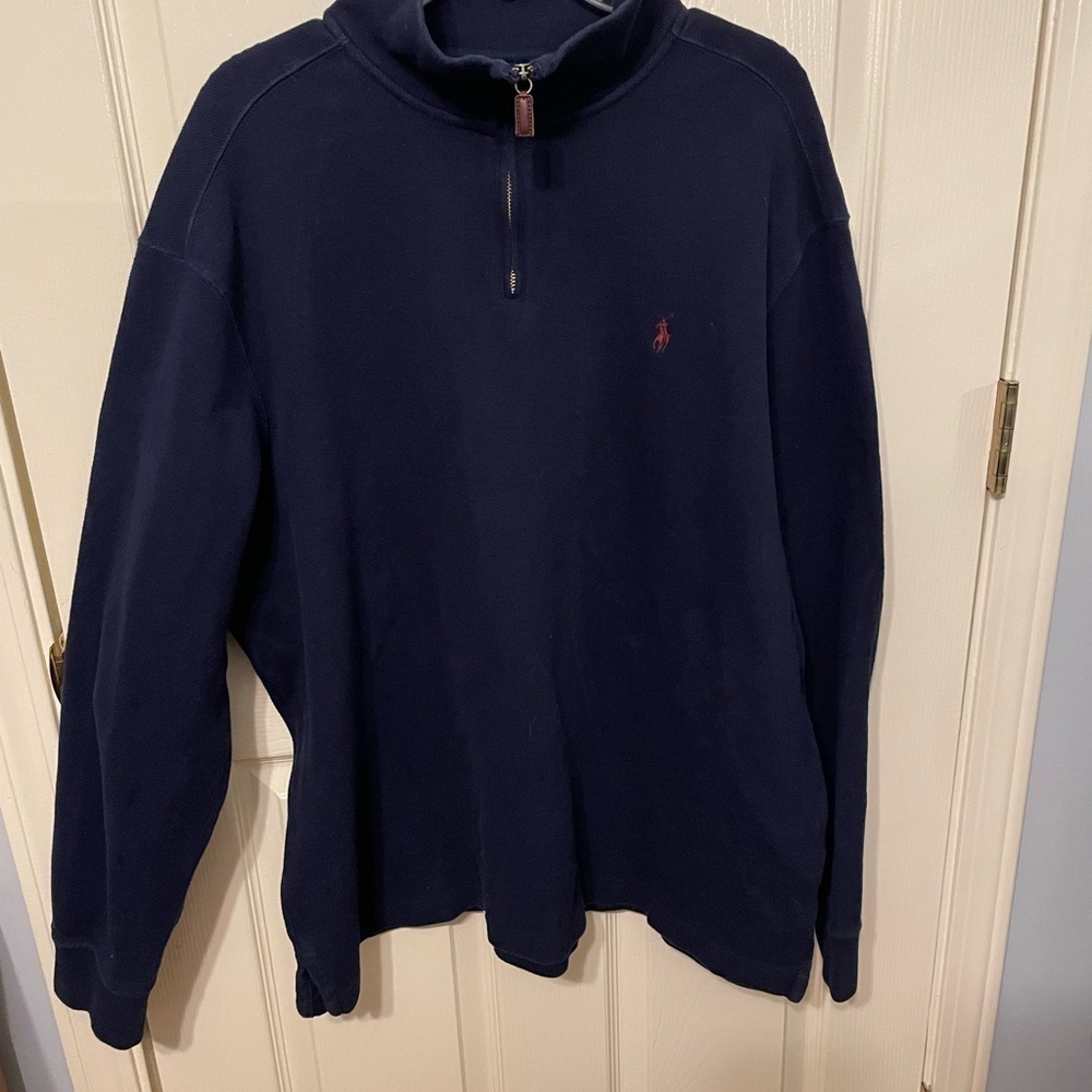 Ralph Lauren Navy Blue Cotton Quarter Zip Men's Sweater XXL